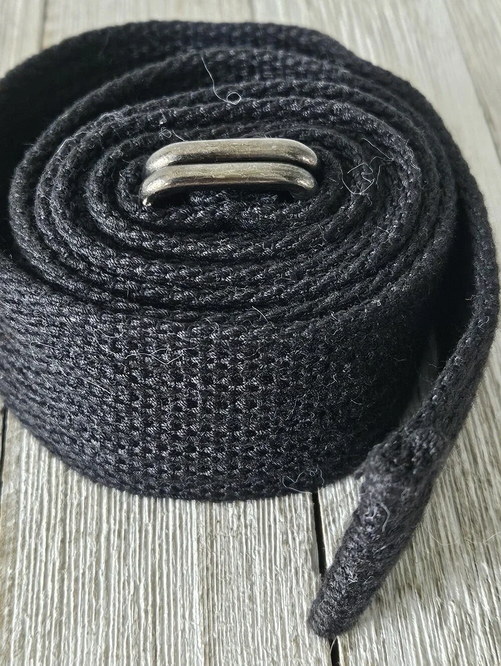 Black Woven Cotton Canvas Web Belt with Metal Double Ring Buckles .Measures 1.5
